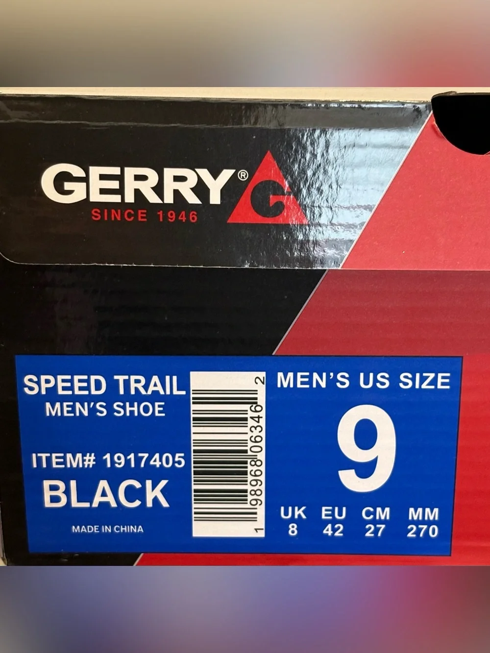 NEW Gerry Men's Speed Trail Lace-Up Shoes Black‎ Size 9 New In Box